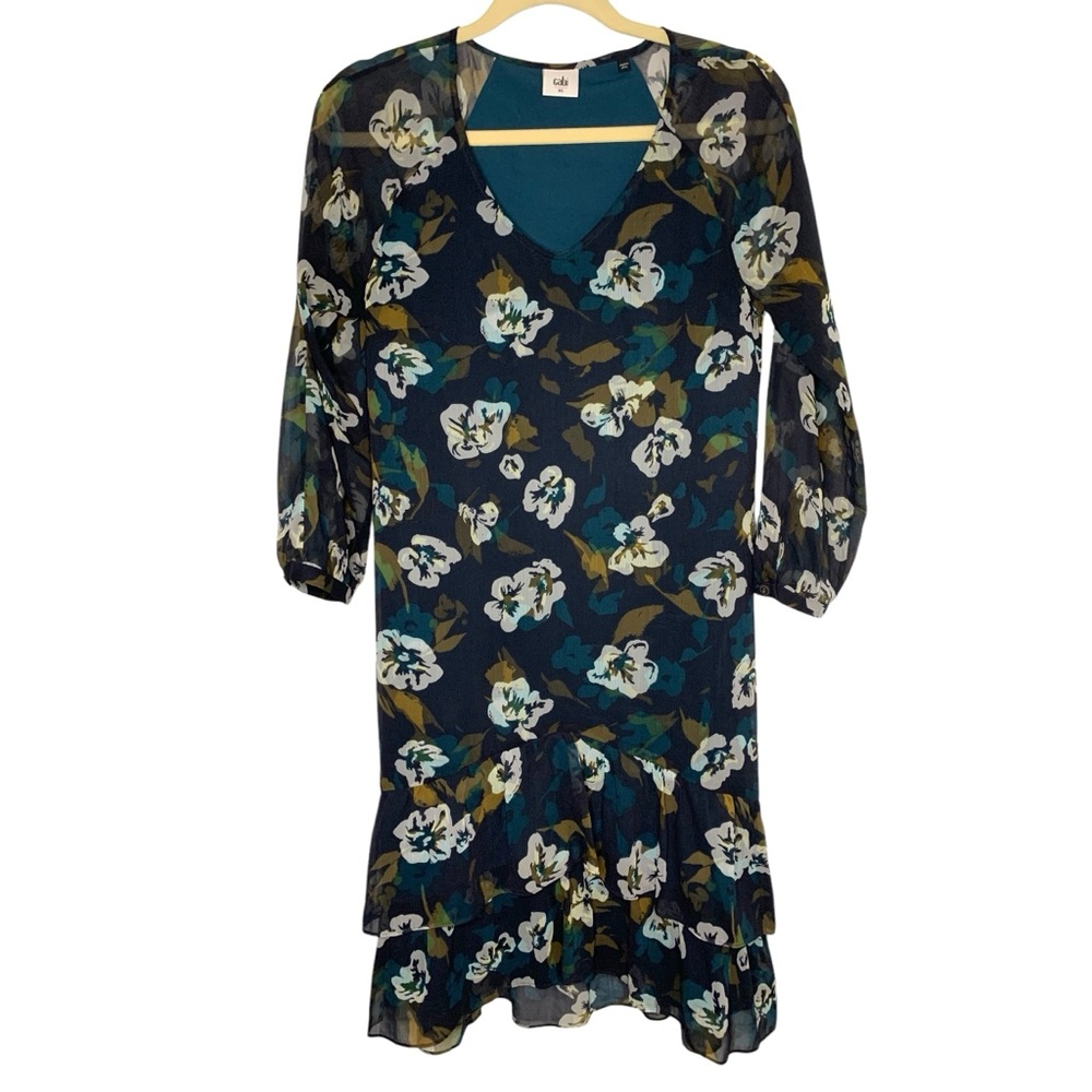 CAbi Extra Small Colorful Blues Floral Feminine Ruffle Piruette Dress 3460
